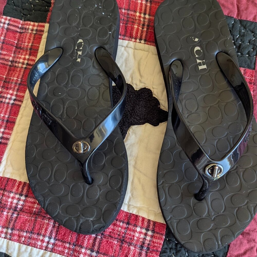 Authentic Coach Black Sandals Flip Flops 5  or 6